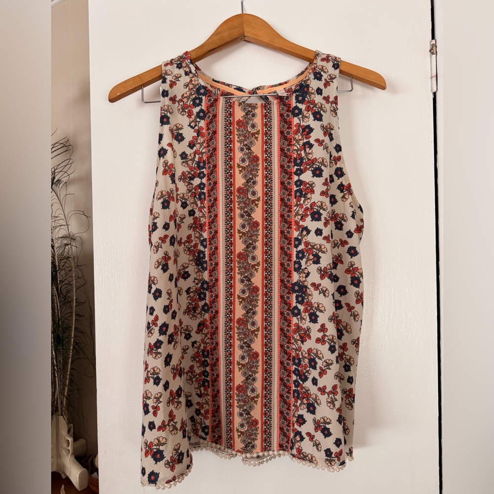 Xhilaration Floral Striped Dress - Red, Blue, Cream